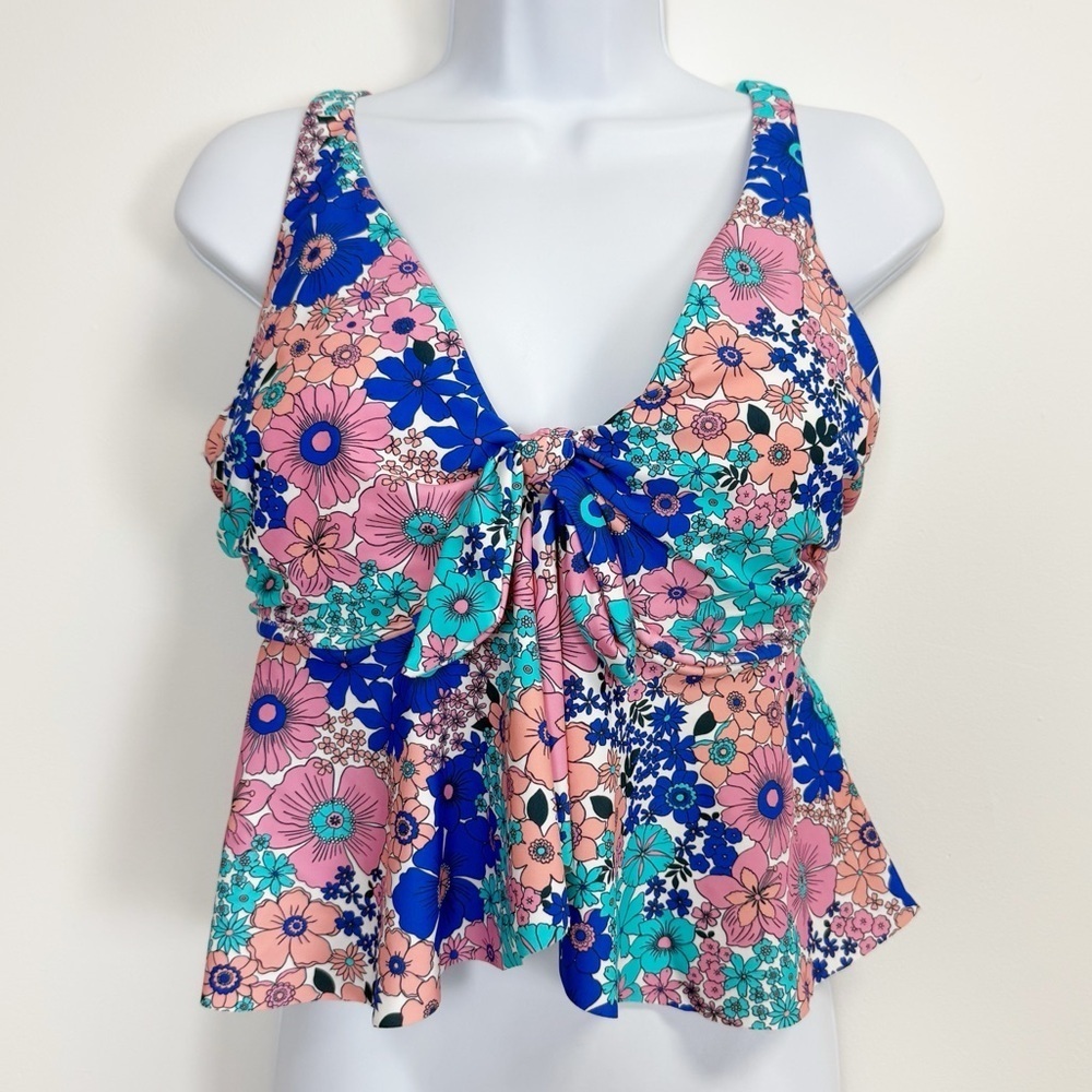 Raisins Curve Topanga Tankini Top Womens Size 18W Blue Pink Floral Underwire NWT